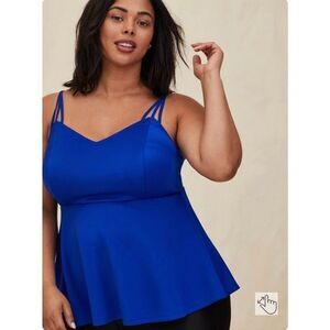 Torrid scuba strappy L peplum electric blue babydoll top